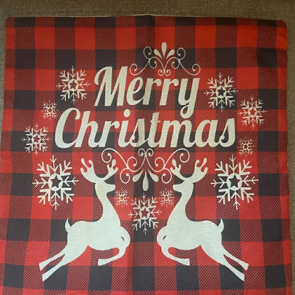 Set of 2 Holiday Pillows Buffalo Check merry Christmas and Let it Snow 17x17